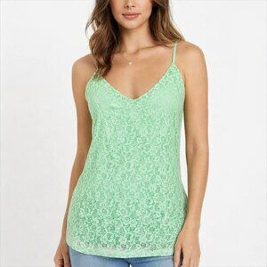 NWOT Gracie Lined Floral Lace Overlay Racer Back V Neck Feminine Mint Green S